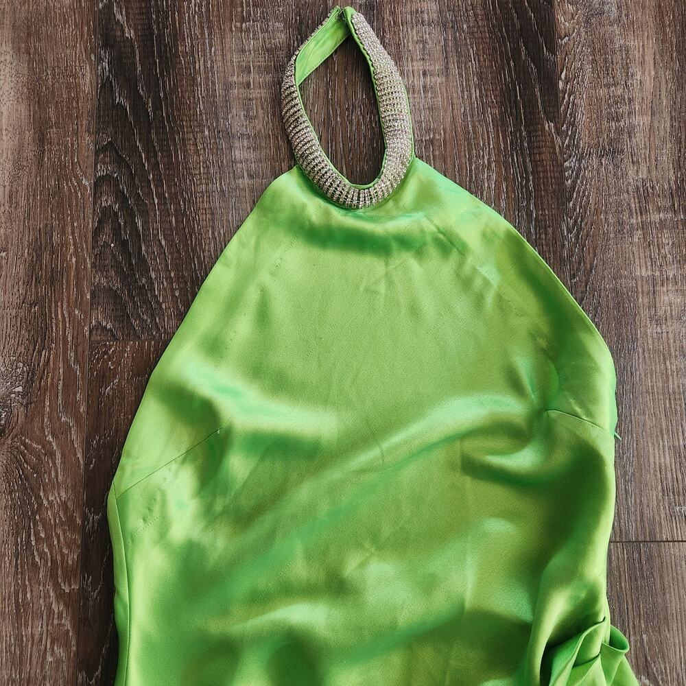 Retrofete Maria Dress in Lime Punch Green Rhinestone Neckline Open Back Small - Picture 4 of 12